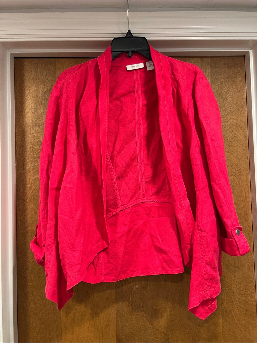 Chico's Bright Pink Open-Front Draped Blazer